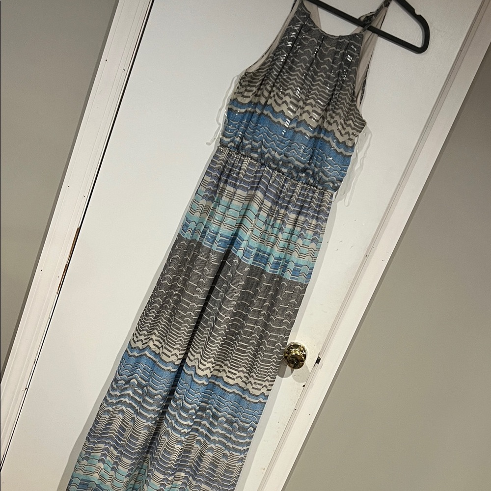 Lily Rose Blue and Gray Maxi Dress
